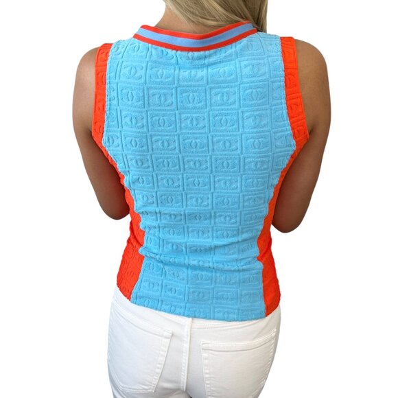CHANEL Vintage 02S CC Mark Logo Tank Top #38 Terry Orange Blue Nylon [103087] - Picture 4 of 10